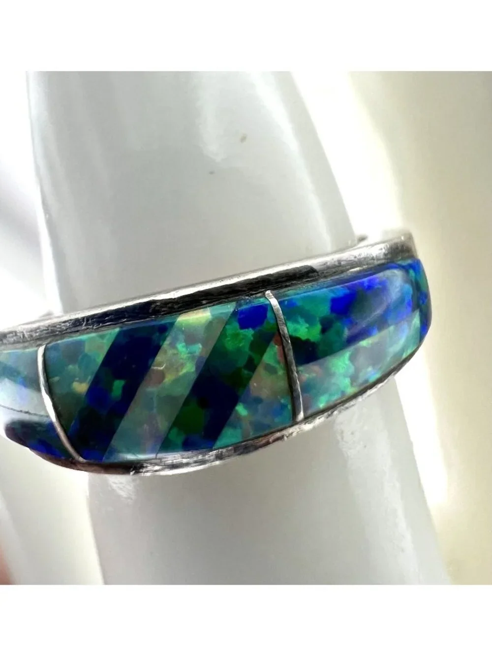 Vintage Sterling Silver & Blue Opal Inlay Ring Size - Picture 6 of 10